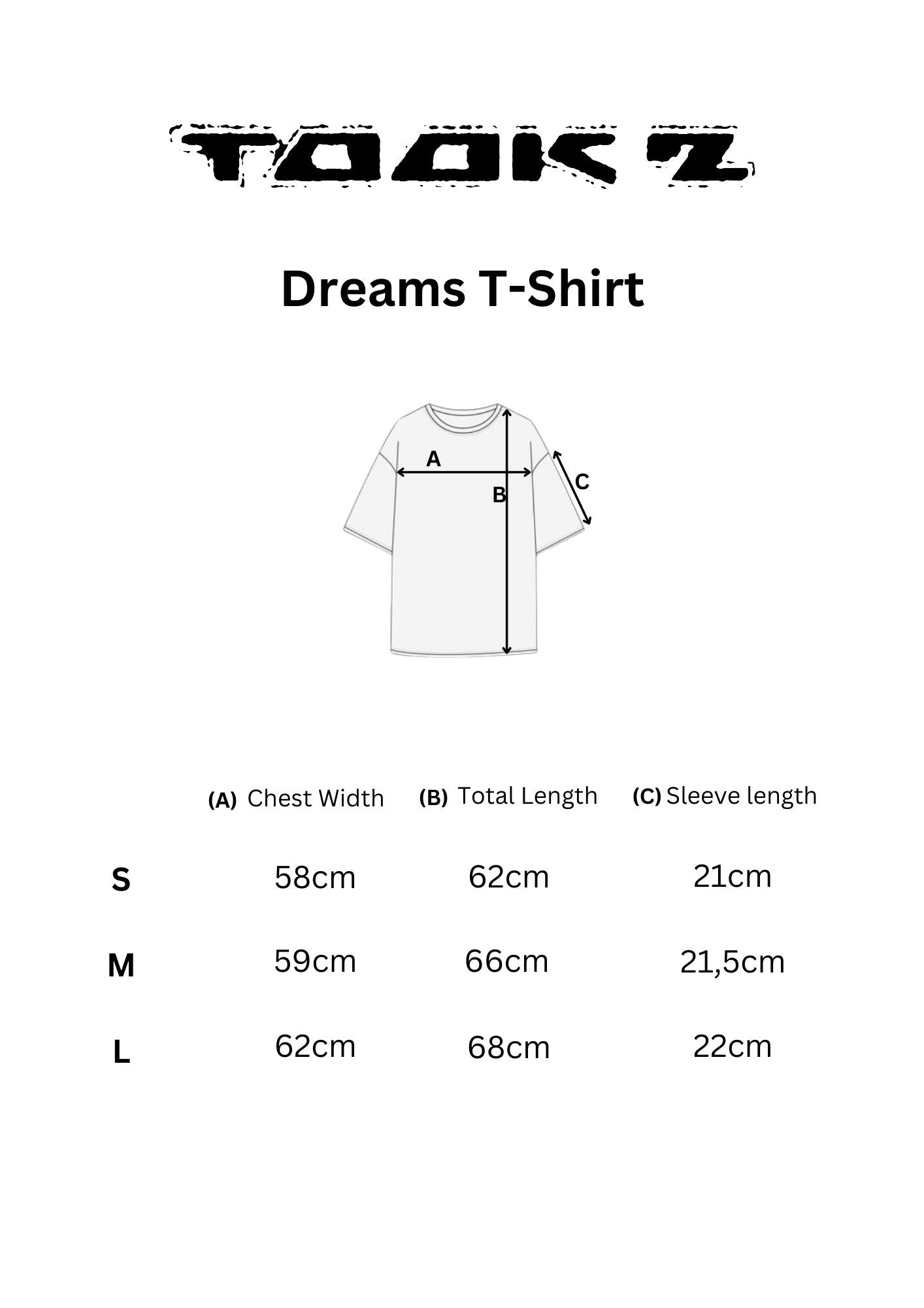 Dreams T-Shirt – Size Guide