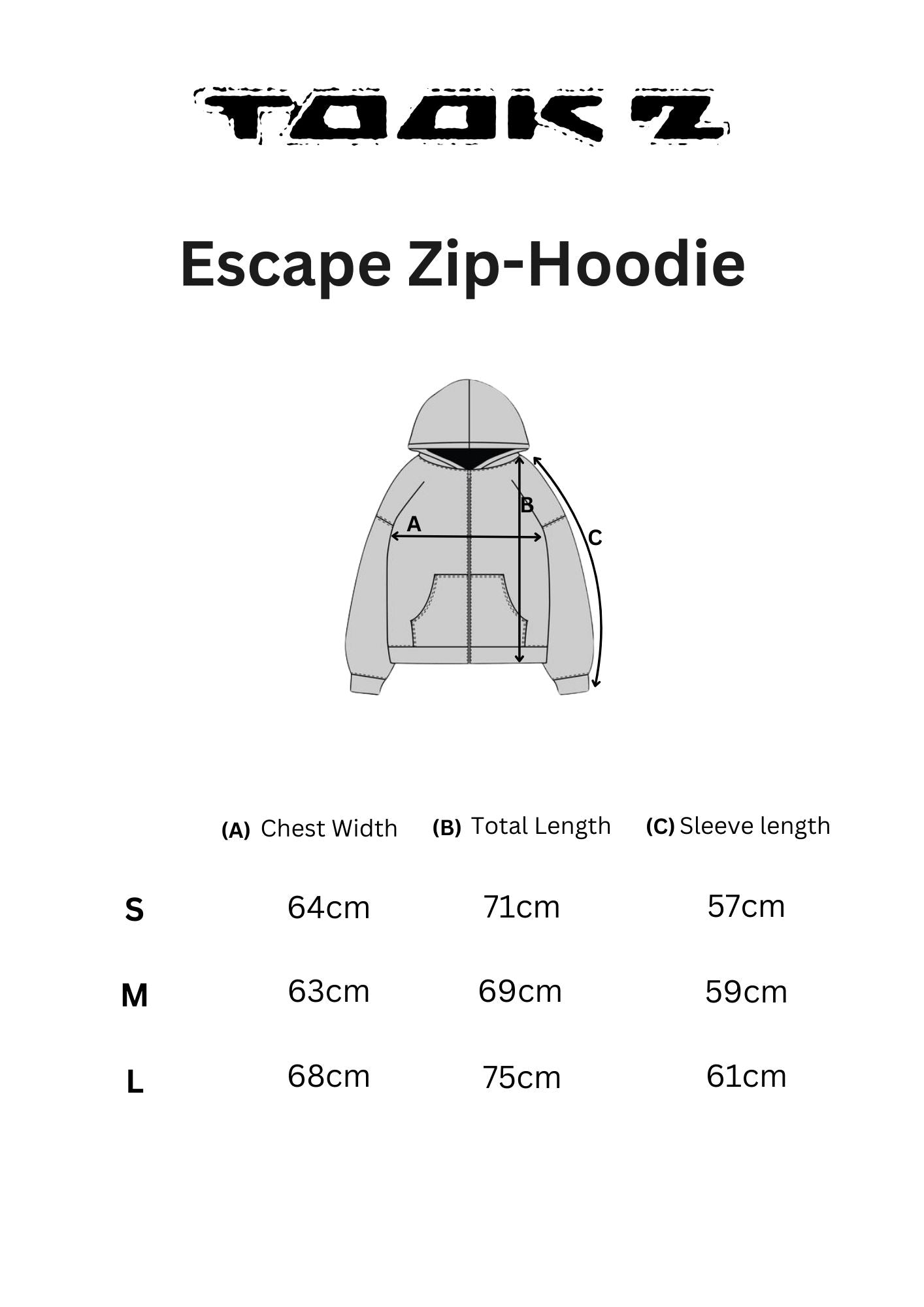 Escape Zip-Hoodie – Size Guide